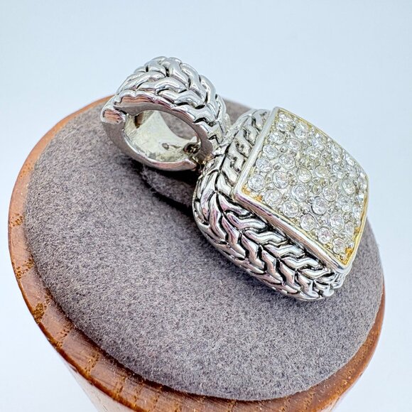 Silver Plated Cubic Zirconia Pavé Set Etched Design Border Pendant Size 1.25" - Picture 2 of 11